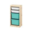 TROFAST - Storage combination with boxes, light white stained pine white/turquoise, 44x30x91 cm