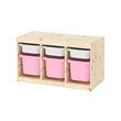 TROFAST - Storage combination with boxes, light white stained pine white/pink, 93x44x53 cm