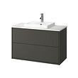HAVBÄCK/ORRSJÖN - Wash-stnd w drawers/wash-basin/tap, dark grey/white marble effect, 102x49x71 cm