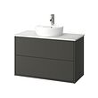 HAVBÄCK/TÖRNVIKEN - Wash-stnd w drawers/wash-basin/tap, dark grey/white marble effect, 102x49x79 cm