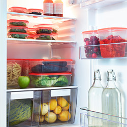 PRUTA - Food container, set of 17, transparent/orange