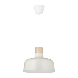 BUNKEFLO - Lampu gantung, putih/kayu birch, 36 cm
