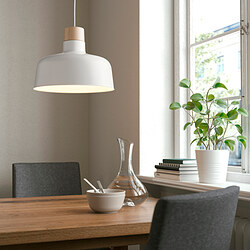 BUNKEFLO - Lampu gantung, putih/kayu birch, 36 cm