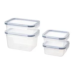 IKEA 365+ - Tempat makan + tutup, set isi 4, plastik