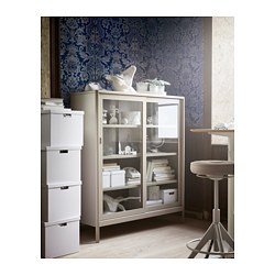 IDÅSEN - Cabinet with sliding glass doors, beige, 120x140 cm