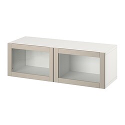 BESTÅ - Unit rak dengan pintu, putih/Sindvik abu-abu muda/krem, 120x42x38 cm