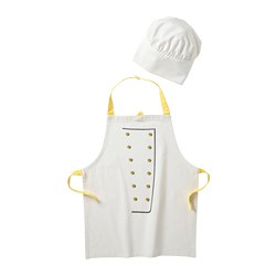 TOPPKLOCKA - Celemek anak dengan topi koki, putih/kuning
