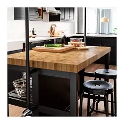 VADHOLMA - Meja tengah dapur dengan rak, hitam/kayu oak, 126x79x193 cm
