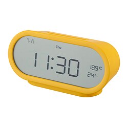 RÖDSTRÄFSE - Alarm clock with hygro-/thermometer, yellow, 17x8x6 cm