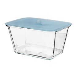 IKEA 365+ - Wadah makanan dengan penutup, persegi panjang kaca/silikon, 1.8 l