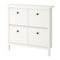 HEMNES - Kabinet sepatu dgn 4 kompartemen, putih, 107x22x101 cm