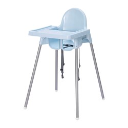 ANTILOP - Highchair with tray, light blue/silver-colour