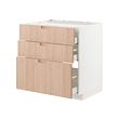 METOD/MAXIMERA - Base cab f hob/3 fronts/3 drawers, white/Fröjered light bamboo, 80x60x80 cm