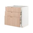 METOD/MAXIMERA - Kabinet dasar dgn 3 laci, putih/Fröjered bambu warna muda, 80x60x80 cm