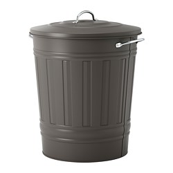 KNODD - Bin with lid, grey, 40 l