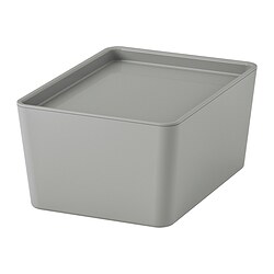 KUGGIS - Box with lid, light grey, 13x18x8 cm