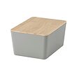 KUGGIS - Kotak dengan penutup, abu-abu muda/bambu, 13x18x8 cm
