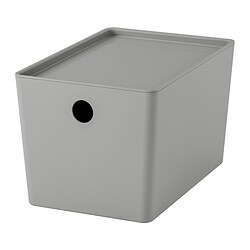 KUGGIS - Box with lid, light grey, 18x26x15 cm
