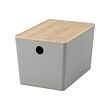 KUGGIS - Box with lid, light grey/bamboo, 18x26x15 cm