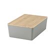 KUGGIS - Kotak dengan penutup, abu-abu muda/bambu, 18x26x8 cm