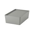 KUGGIS - Box with lid, light grey, 18x26x8 cm