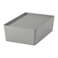 KUGGIS - Kotak dengan penutup, abu-abu muda, 18x26x8 cm