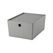KUGGIS - Box with lid, light grey, 26x35x15 cm