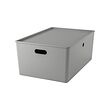 KUGGIS - Box with lid, light grey, 37x54x21 cm