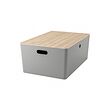 KUGGIS - Box with lid, light grey/bamboo, 37x54x21 cm