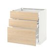METOD - Kabinet dasar dgn 3 laci, putih Maximera/Askersund efek kayu ash terang, 80x60x80 cm
