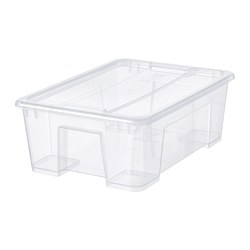 SAMLA - Box with lid, transparent, 39x28x14 cm/11 l