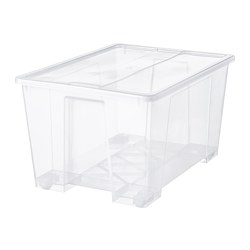 SAMLA - Box with lid, transparent, 79x57x43 cm/130 l