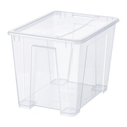 SAMLA - Box with lid, transparent, 39x28x28 cm/22 l