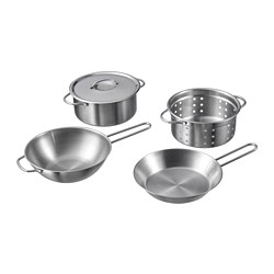 DUKTIG - 5-piece toy cookware set, stainless steel colour