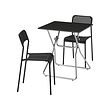 GUNDE/ADDE - Meja dan 2 kursi, lipat hitam/hitam, 67x67 cm