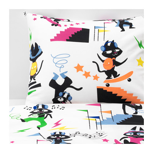LATTJO quilt cover and pillowcase, cat/multicolour IKEA Indonesia