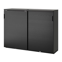 GALANT - Kabinet dengan pintu geser, veneer kayu ash diwarnai hitam, 160x120 cm