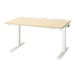 MITTZON - Meja duduk/berdiri, elektrik veneer kayu birch/putih, 120x80 cm