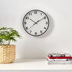 PLUTTIS - Jam dinding, hitam, 28 cm