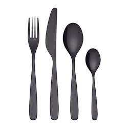 TILLAGD - Peralatan makan, set isi 24, hitam