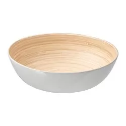 RUNDLIG - Mangkuk saji, bambu/putih, 30 cm
