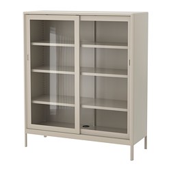 IDÅSEN - Cabinet with sliding glass doors, beige, 120x140 cm