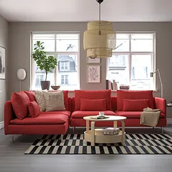 SÖDERHAMN - Sofa sudut, 4 dudukan, dengan ujung terbuka/Tonerud merah