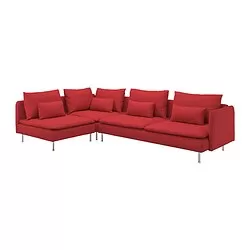 SÖDERHAMN - Sofa sudut, 4 dudukan, dengan ujung terbuka/Tonerud merah