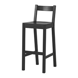 NORDVIKEN - Bar stool with backrest, black, 75 cm