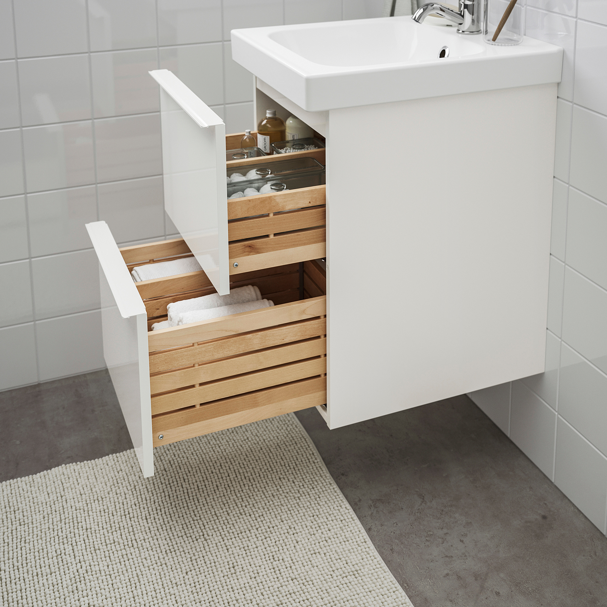 washstand with 2 drawers, highgloss white/Pilkån