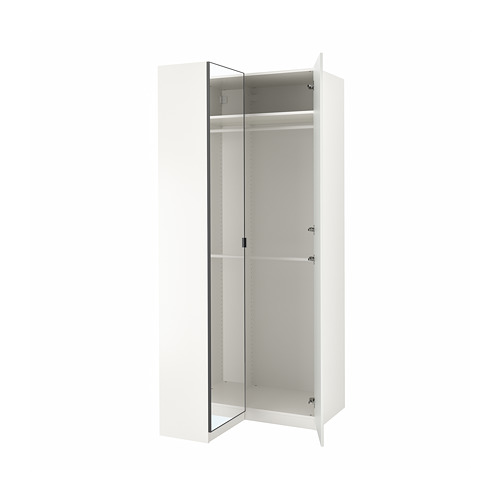 PAX/FARDAL/ÅHEIM corner wardrobe, high-gloss white/mirror glass, 110 ...