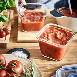 IKEA 365+ - Wadah makanan dengan penutup, segi empat kaca/bambu, 1.2 l