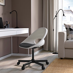 MALSKÄR/LOBERGET - Swivel chair + pad, white black/dark grey