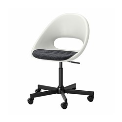 MALSKÄR/LOBERGET - Swivel chair + pad, white black/dark grey